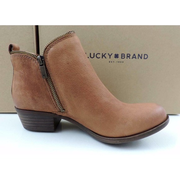 Lucky Brand Bartalino Block Heel Booties Ankle Boots Leather Whisky Size 7.5 - Picture 5 of 8